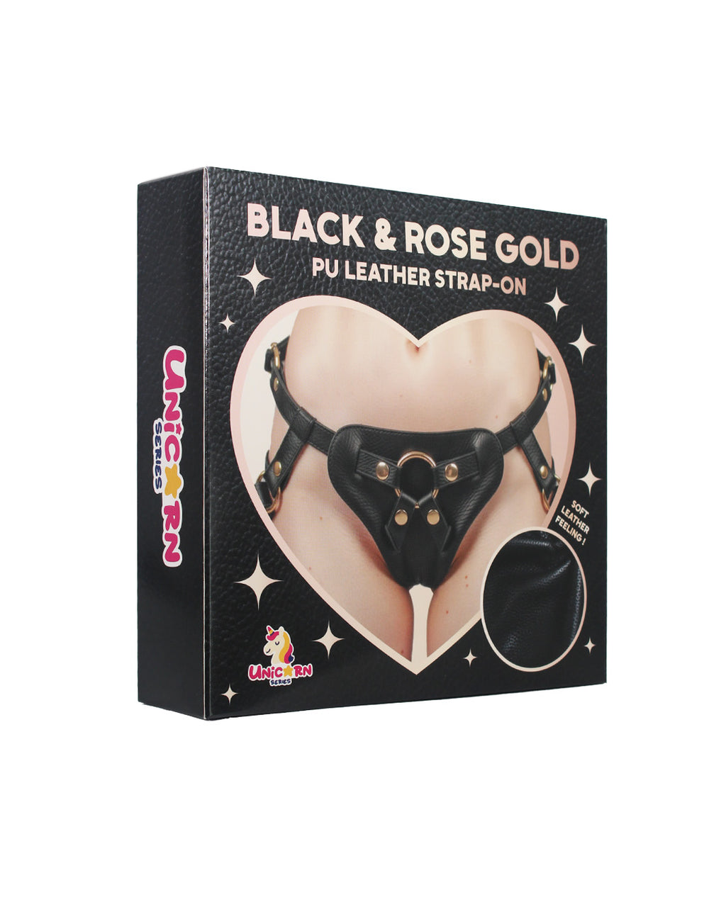 Unicorn Series - Black and Rose Gold PU Leather Strap-On Harness
