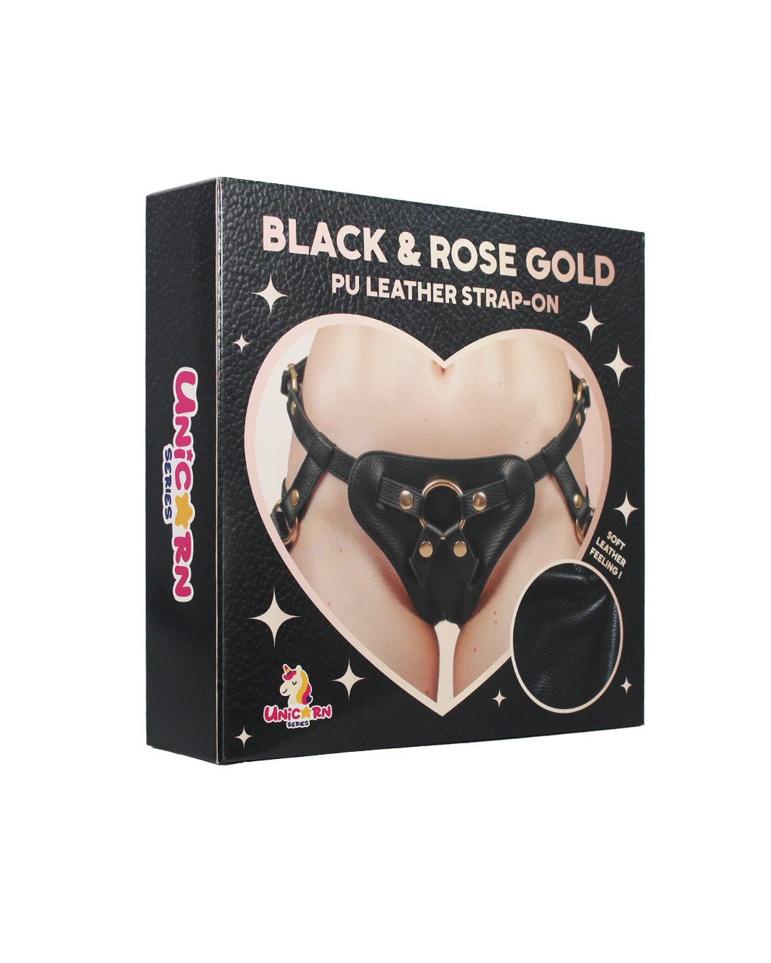 Unicorn Series - Black and Rose Gold PU Leather Strap-On Harness