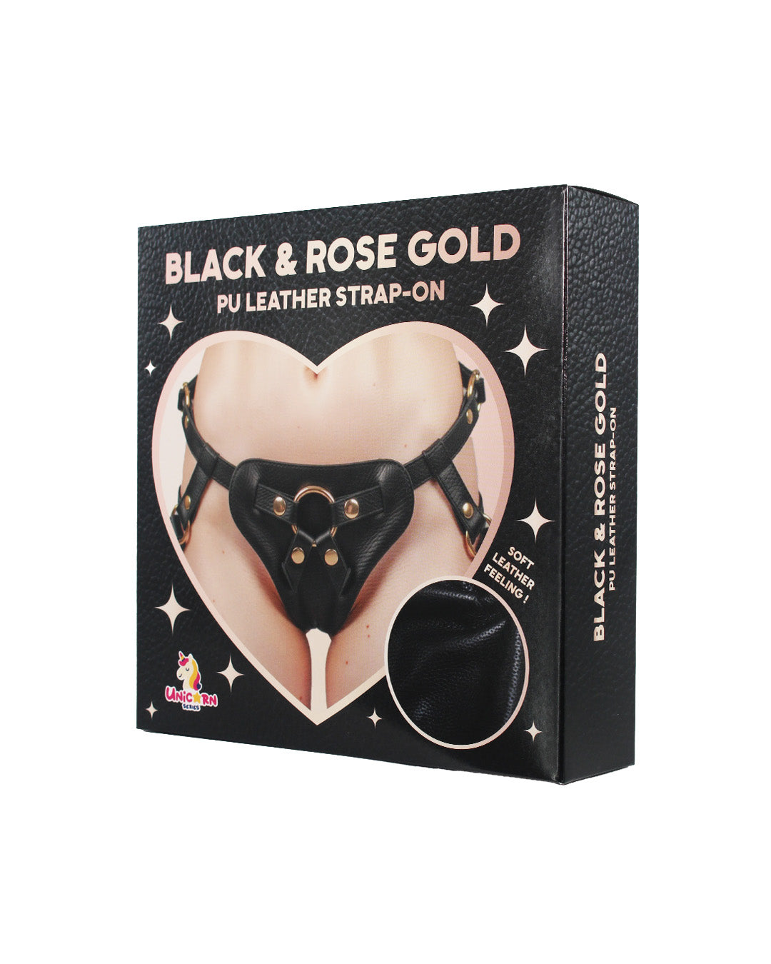 Unicorn Series - Black and Rose Gold PU Leather Strap-On Harness