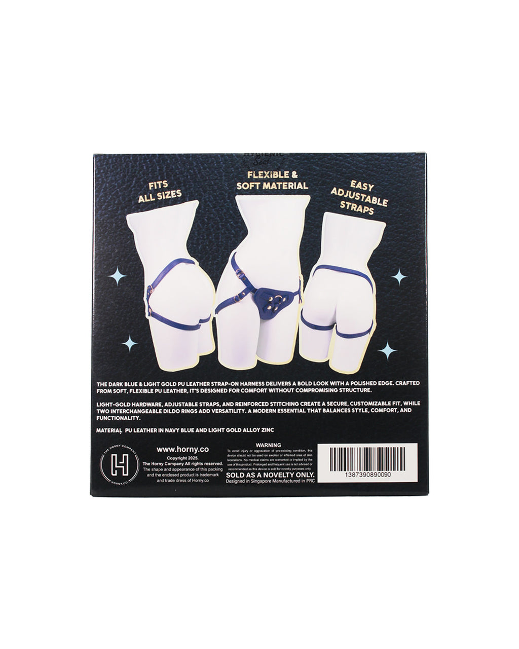 Unicorn Series - Dark Blue and Light Gold PU Leather Strap-on Harness