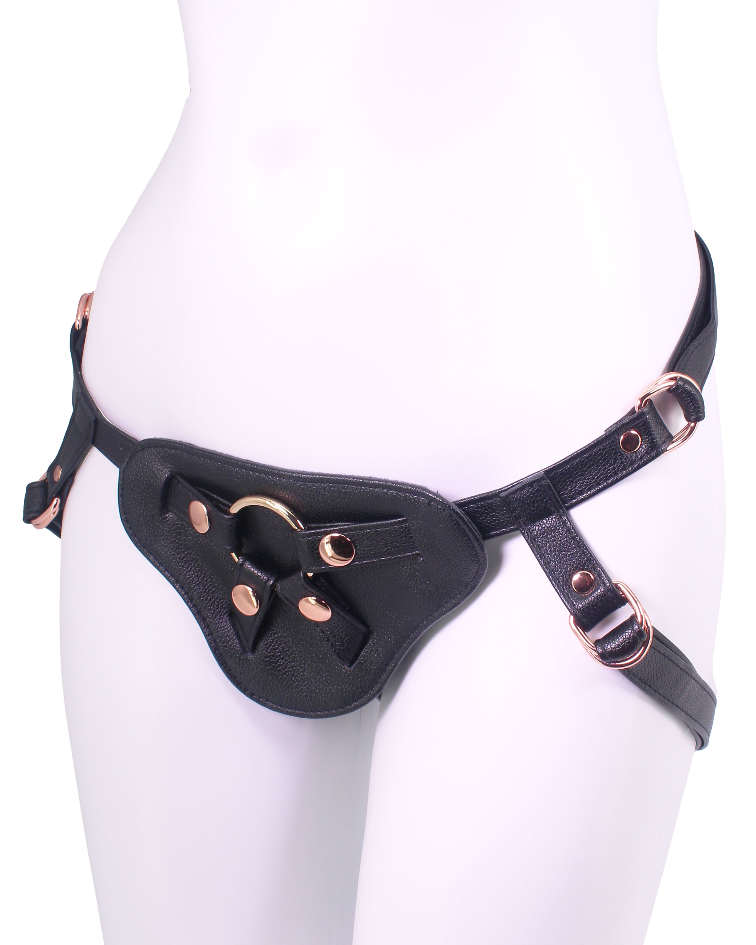 Unicorn Series - Black and Rose Gold PU Leather Strap-On Harness