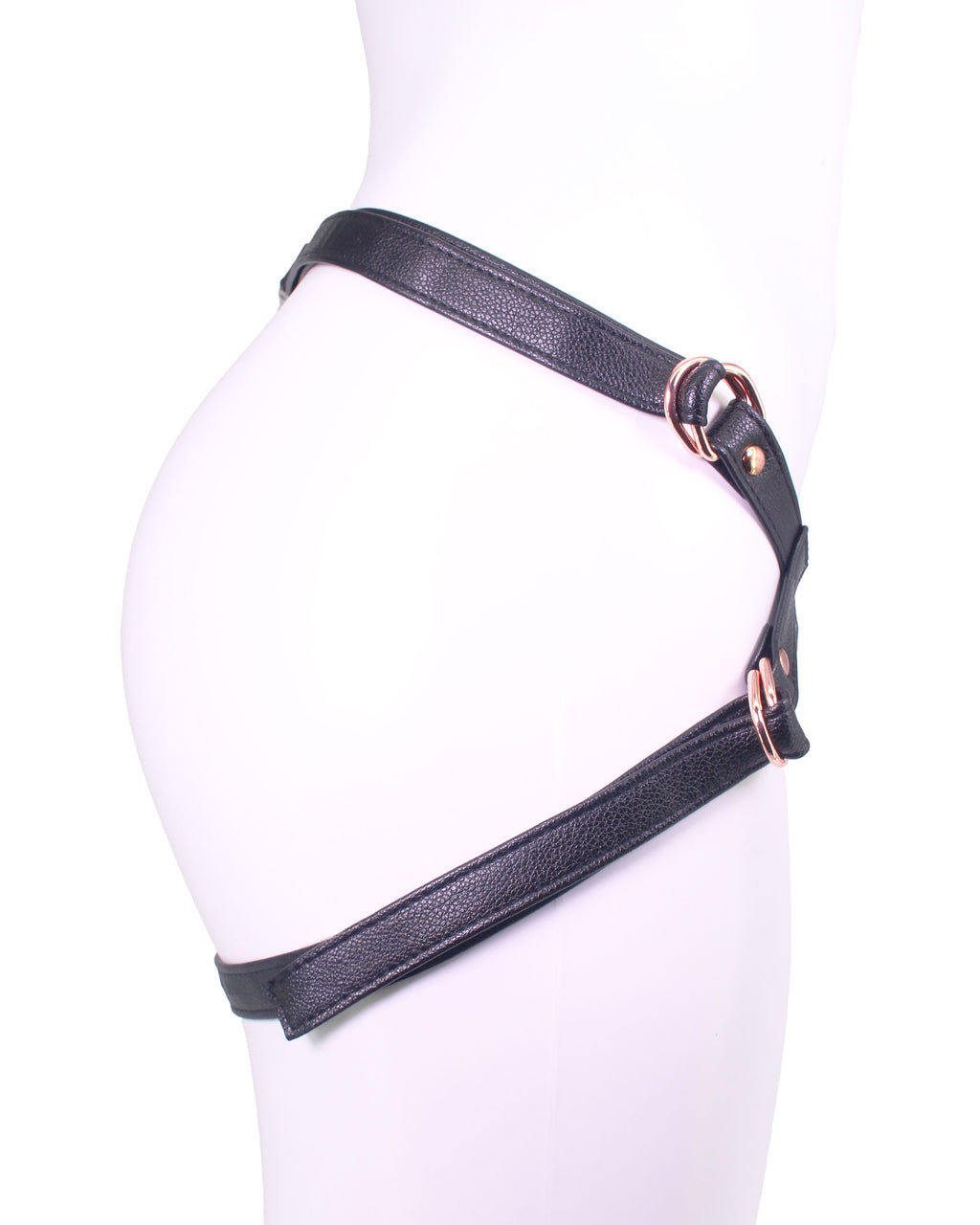 Unicorn Series - Black and Rose Gold PU Leather Strap-On Harness
