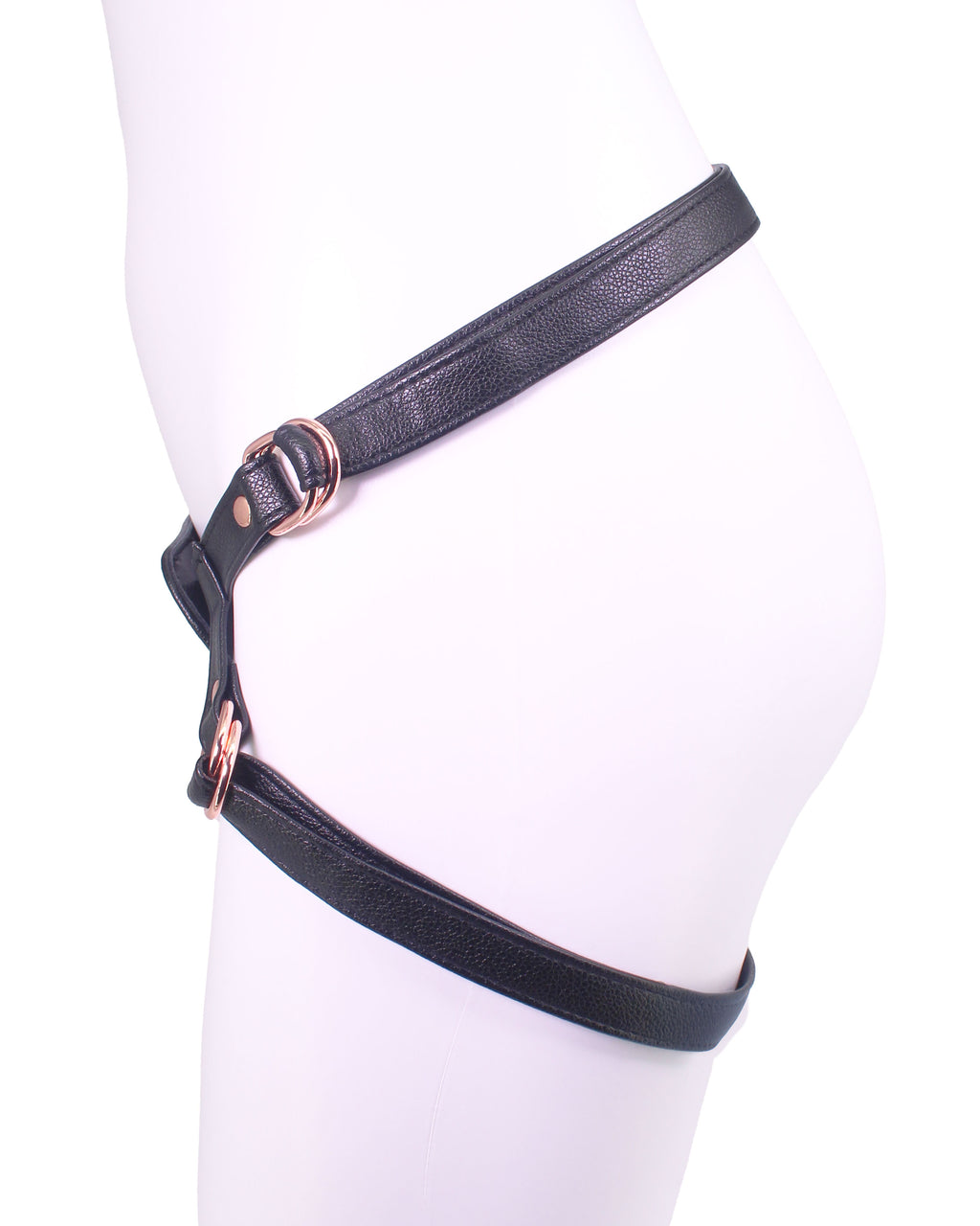 Unicorn Series - Black and Rose Gold PU Leather Strap-On Harness
